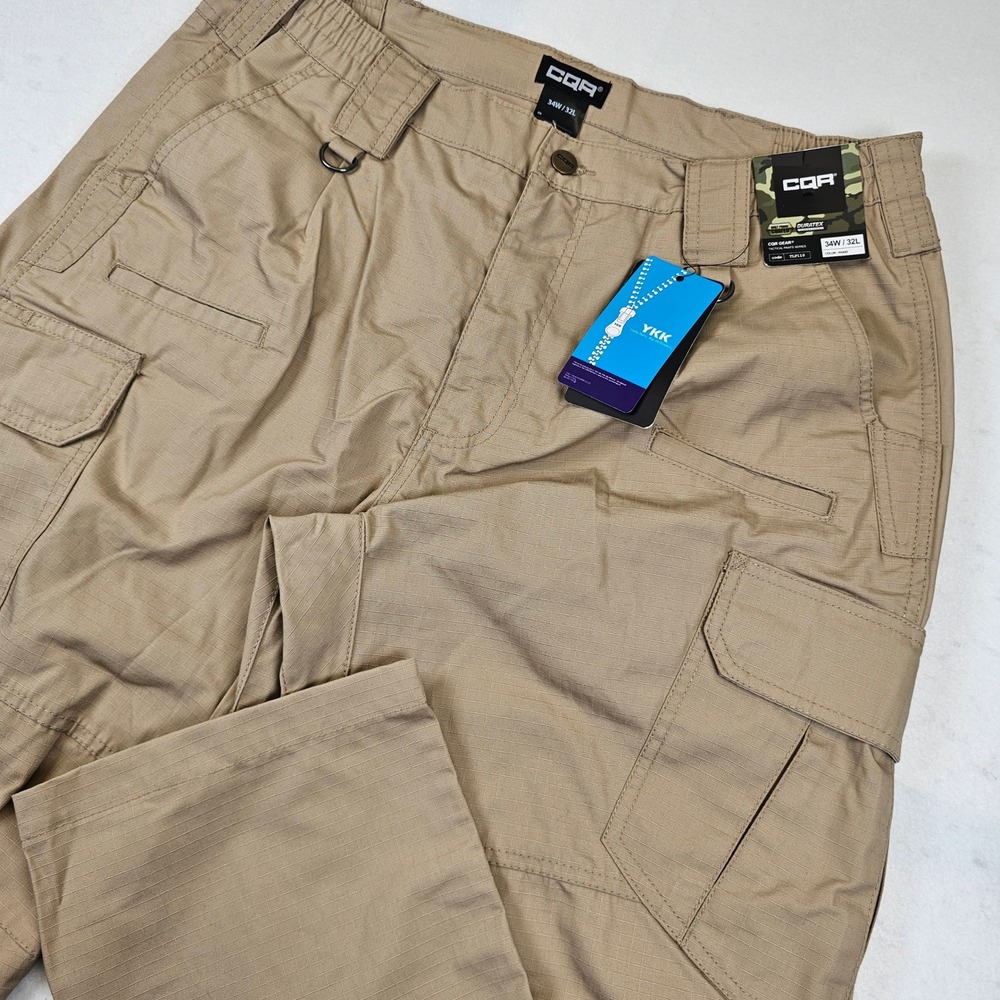 CQR Mens Tactical Cargo Pants 34x32 Khaki Ripstop Duratex TLP110 Work Outdoor